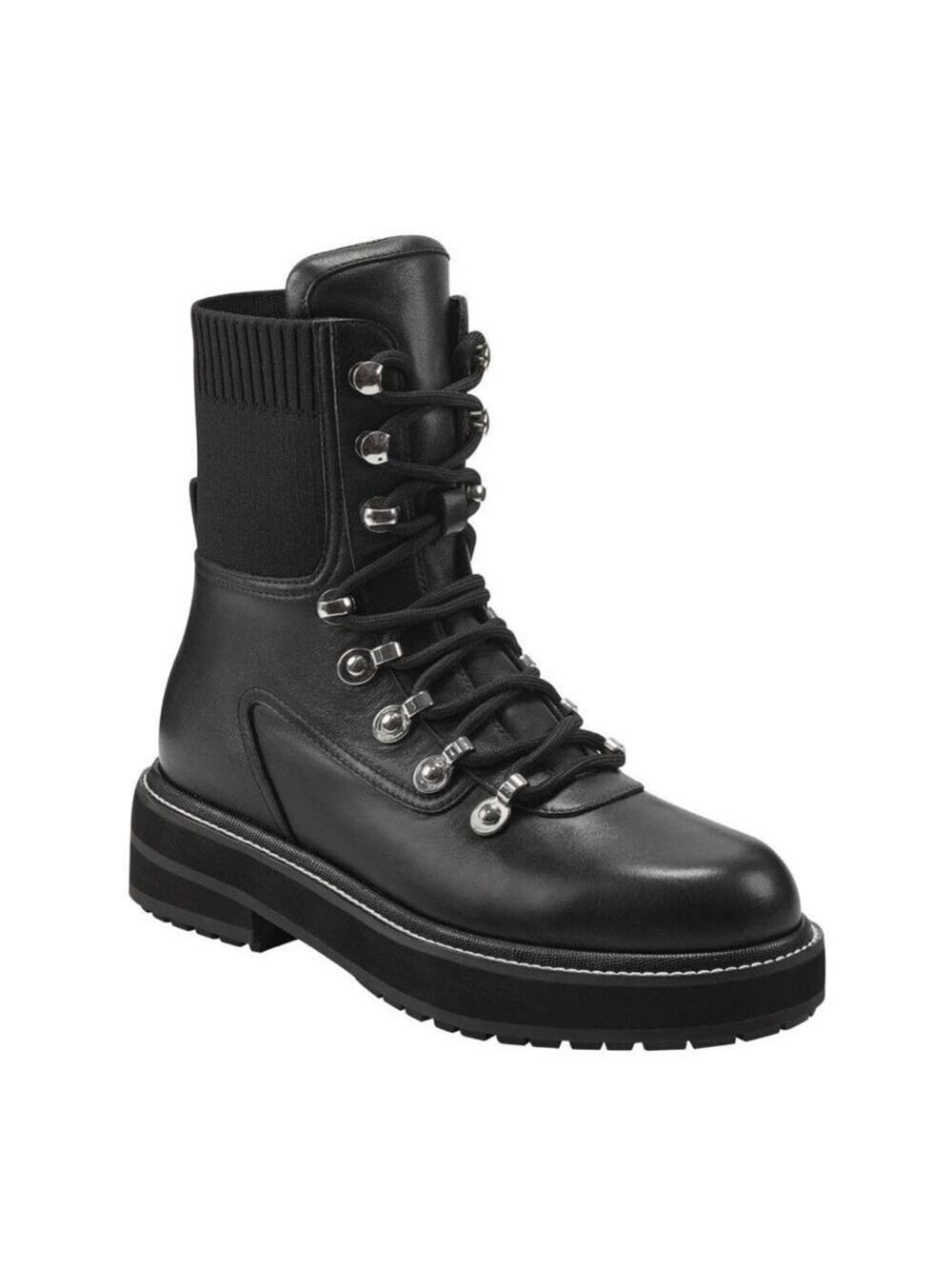 Nib Marc Fisher Elwa Black Leather Lace Up Bootie